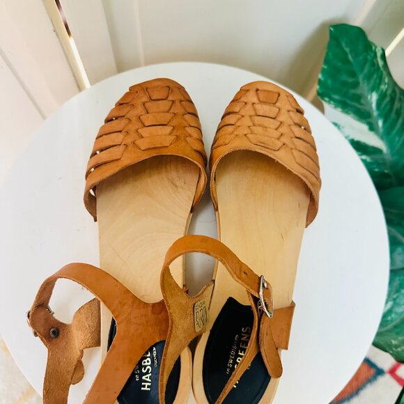 Swedish Hasbeens Brown Clogs Sandals Clogs Woven Closed Toe Light Brown Clogs - Picture 4 of 6